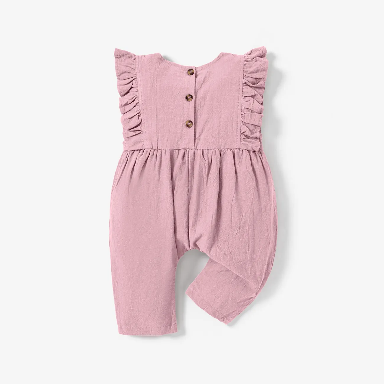 Solid Ruffle Decor Sleeveless Baby Loose fit Jumpsuit Light Pink big image 1