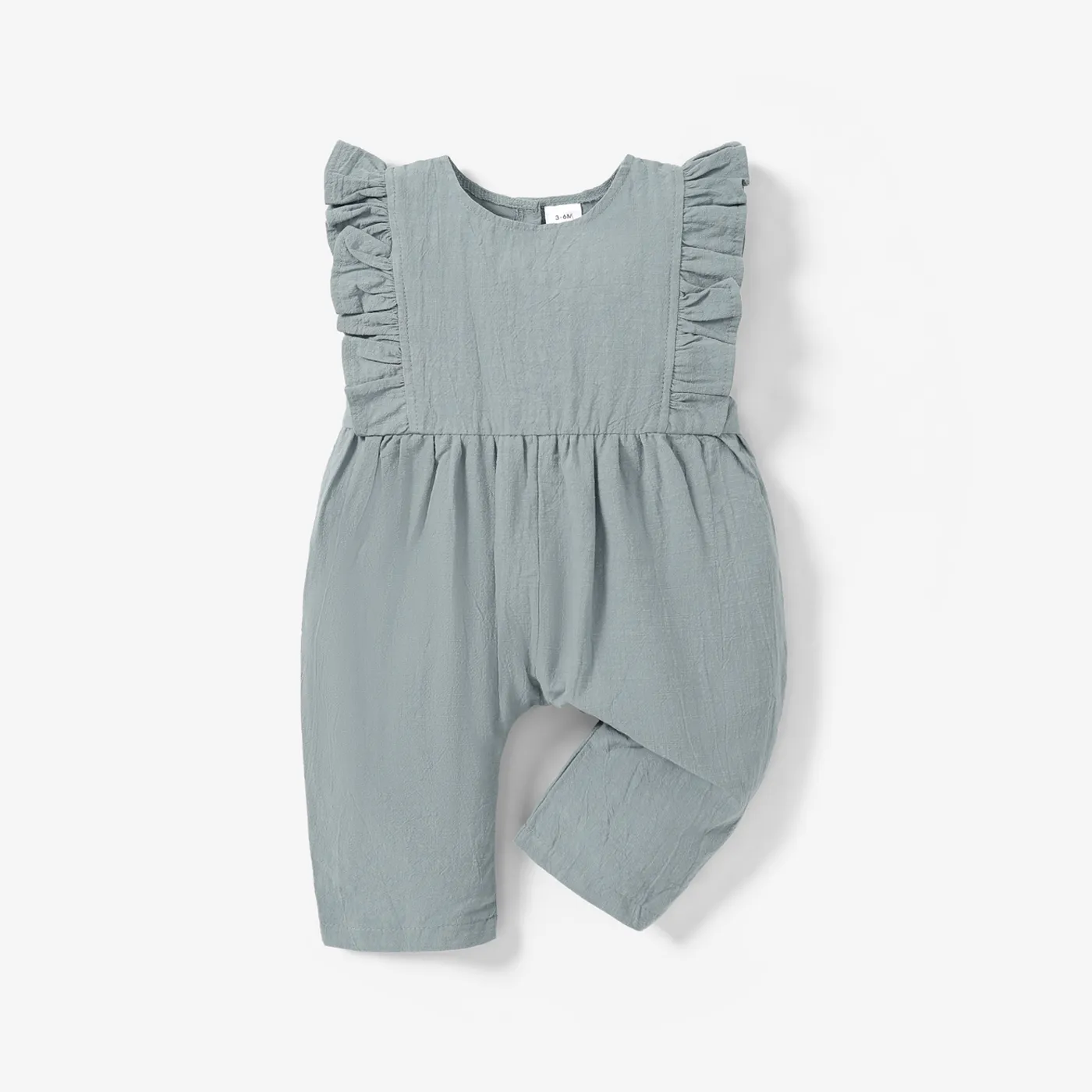 Solid Ruffle Decor Sleeveless Baby Loose Fit Jumpsuit