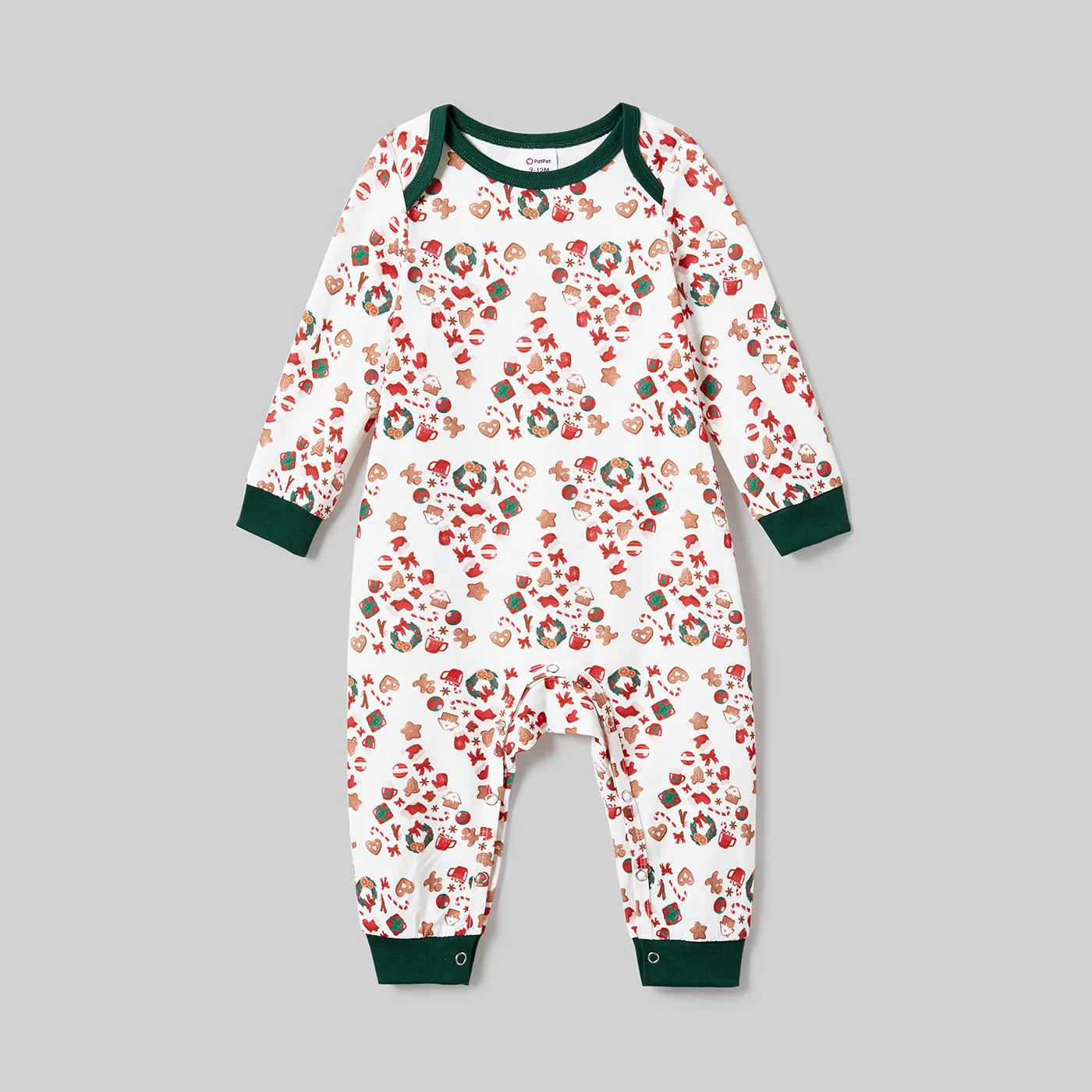 Christmas  Family Matching Color-block Festival Theme Print Long-sleeve Pajamas Sets(Flame resistant) Dark Green image 2