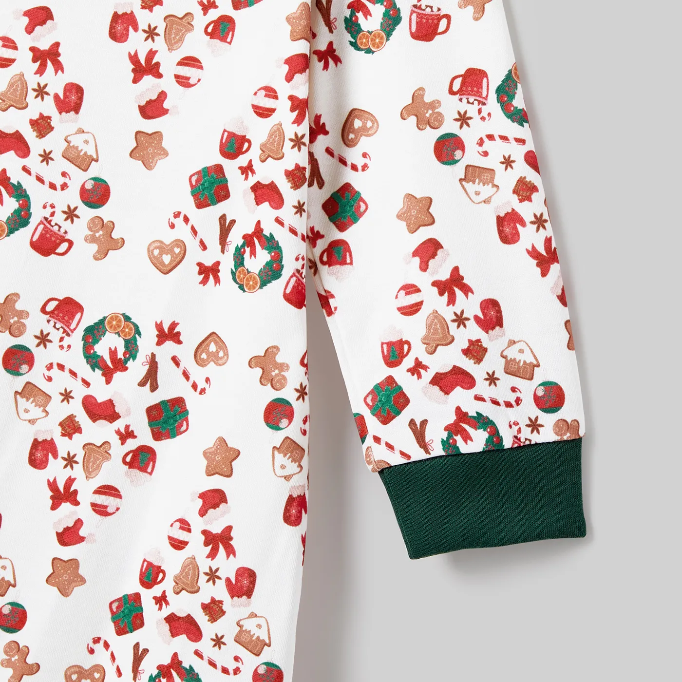 Christmas  Family Matching Color-block Festival Theme Print Long-sleeve Pajamas Sets(Flame resistant) Dark Green image 4