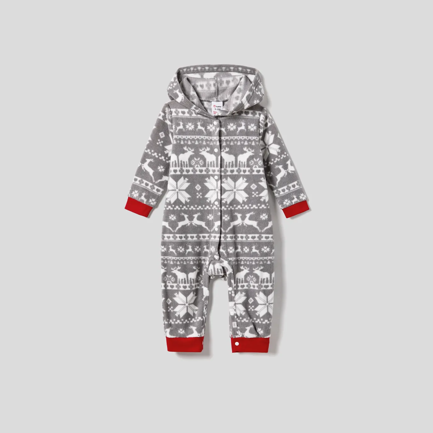 Christmas Family Matching Letters Embroidered Long-sleeve Hooded Fleece Pajamas Sets(Flame resistant) White image 2