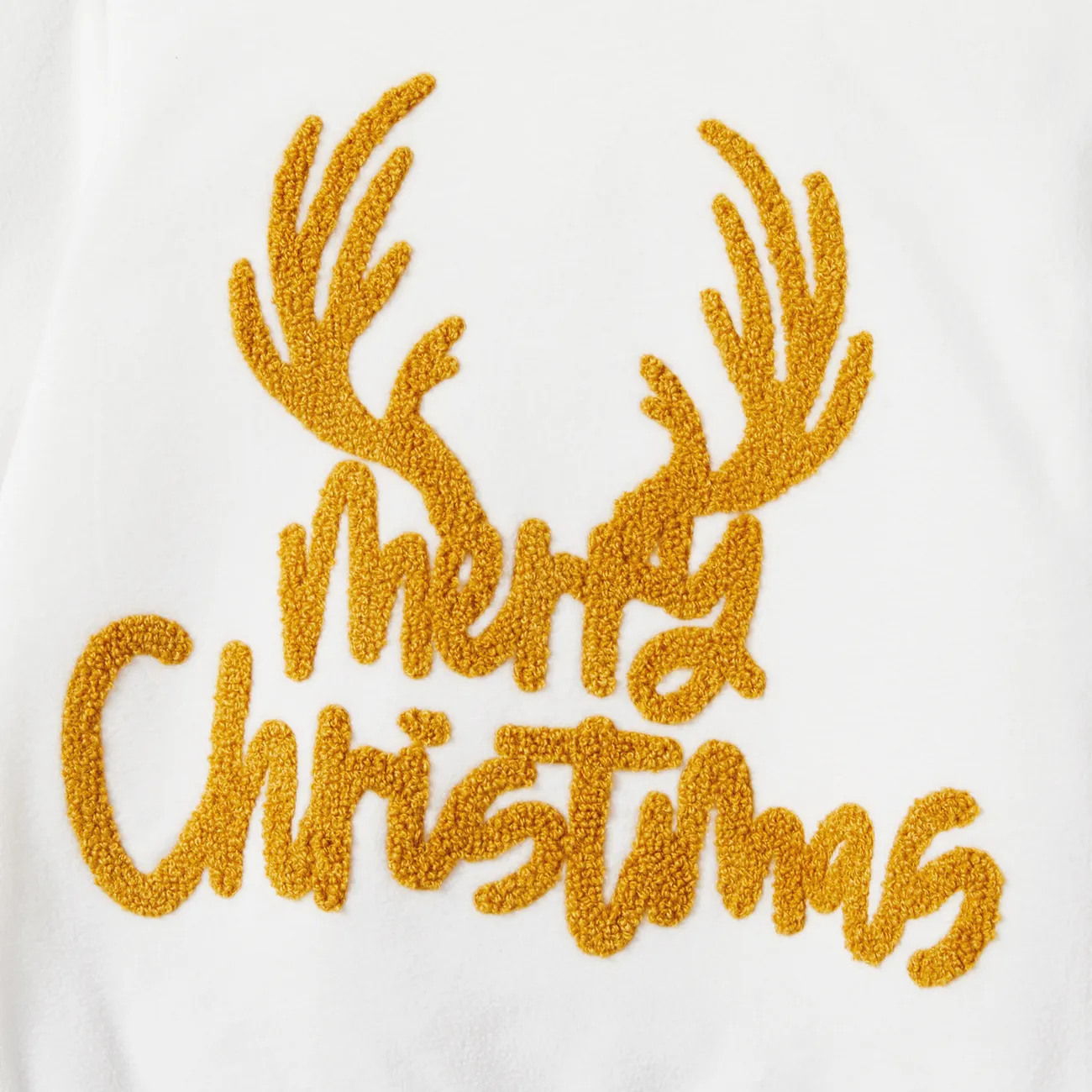 Christmas Family Matching Letters Embroidered Long-sleeve Hooded Fleece Pajamas Sets(Flame resistant) White big image 1