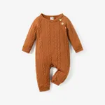 Baby Boy/Girl Solid Cable Knit Long-sleeve Jumpsuit Brown