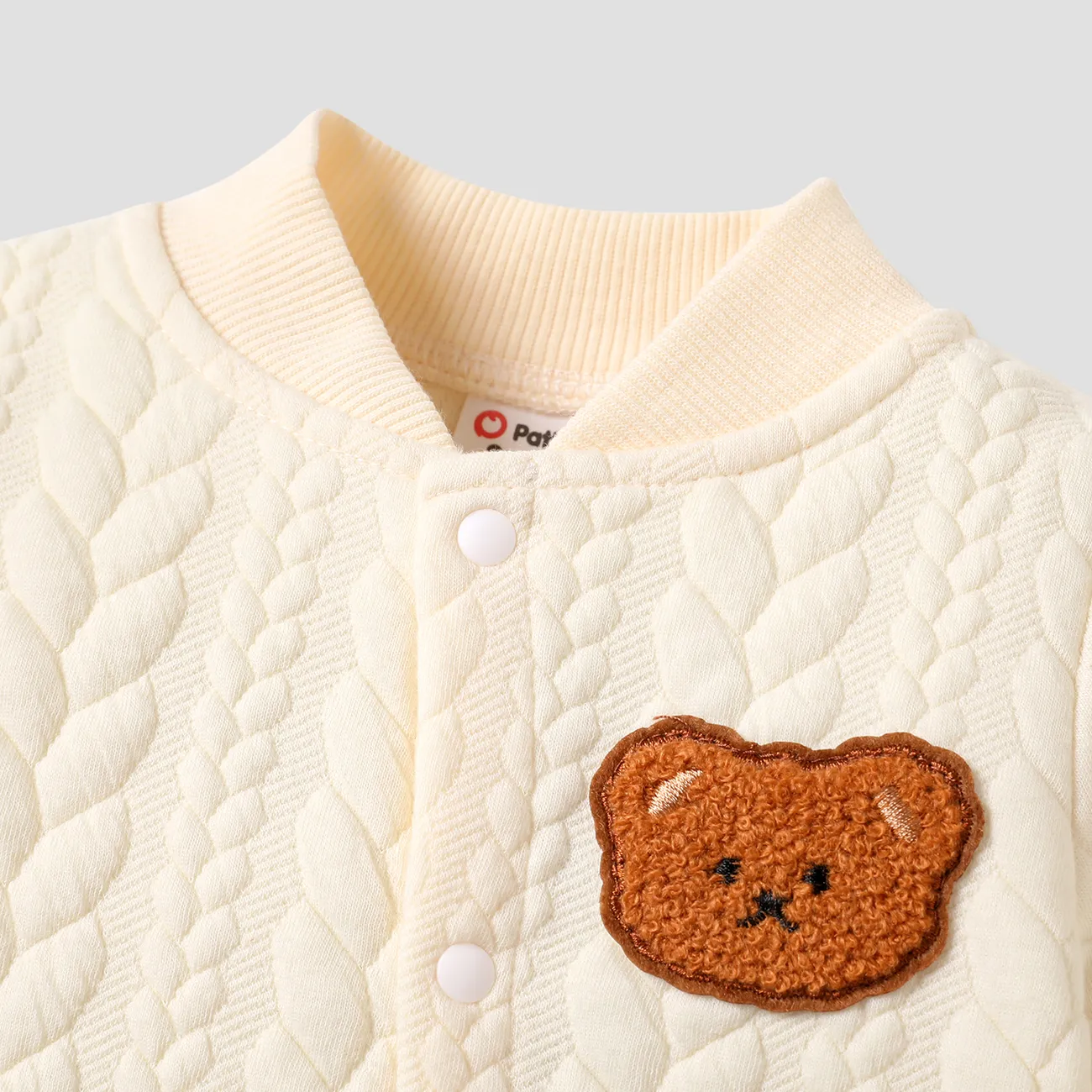 Baby Girl/Boy Bear Embroidered Knitted Jumpsuit  Apricot big image 1