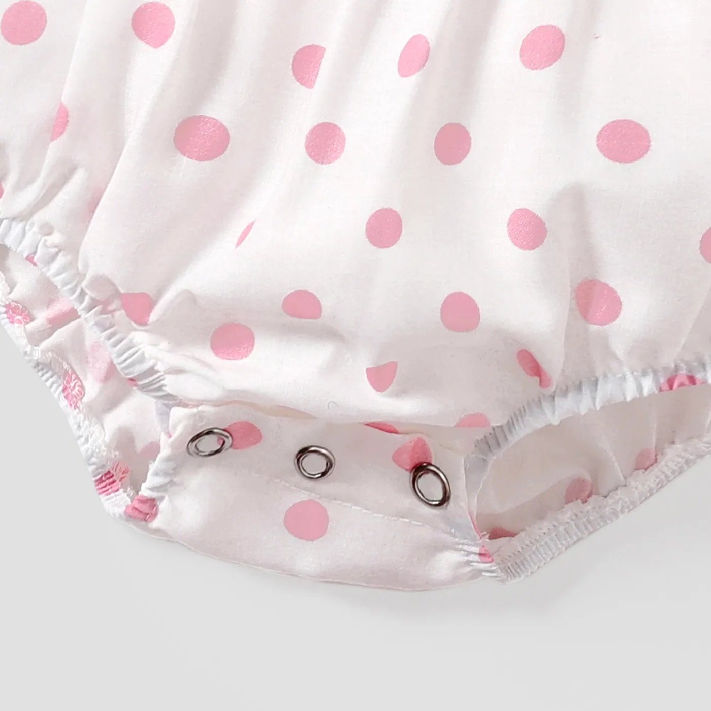 2pcs Baby Girl Polka Dots Print Bow Front Cami Romper & Headband Set  image 4