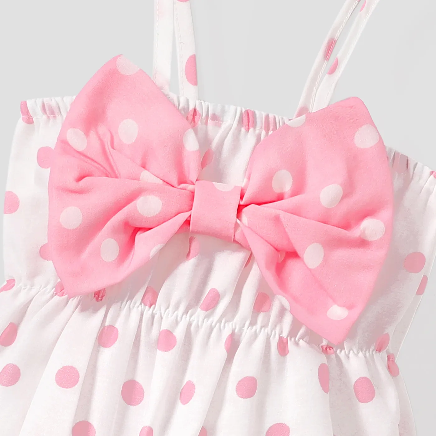 2pcs Baby Girl Polka Dots Print Bow Front Cami Romper & Headband Set  image 3