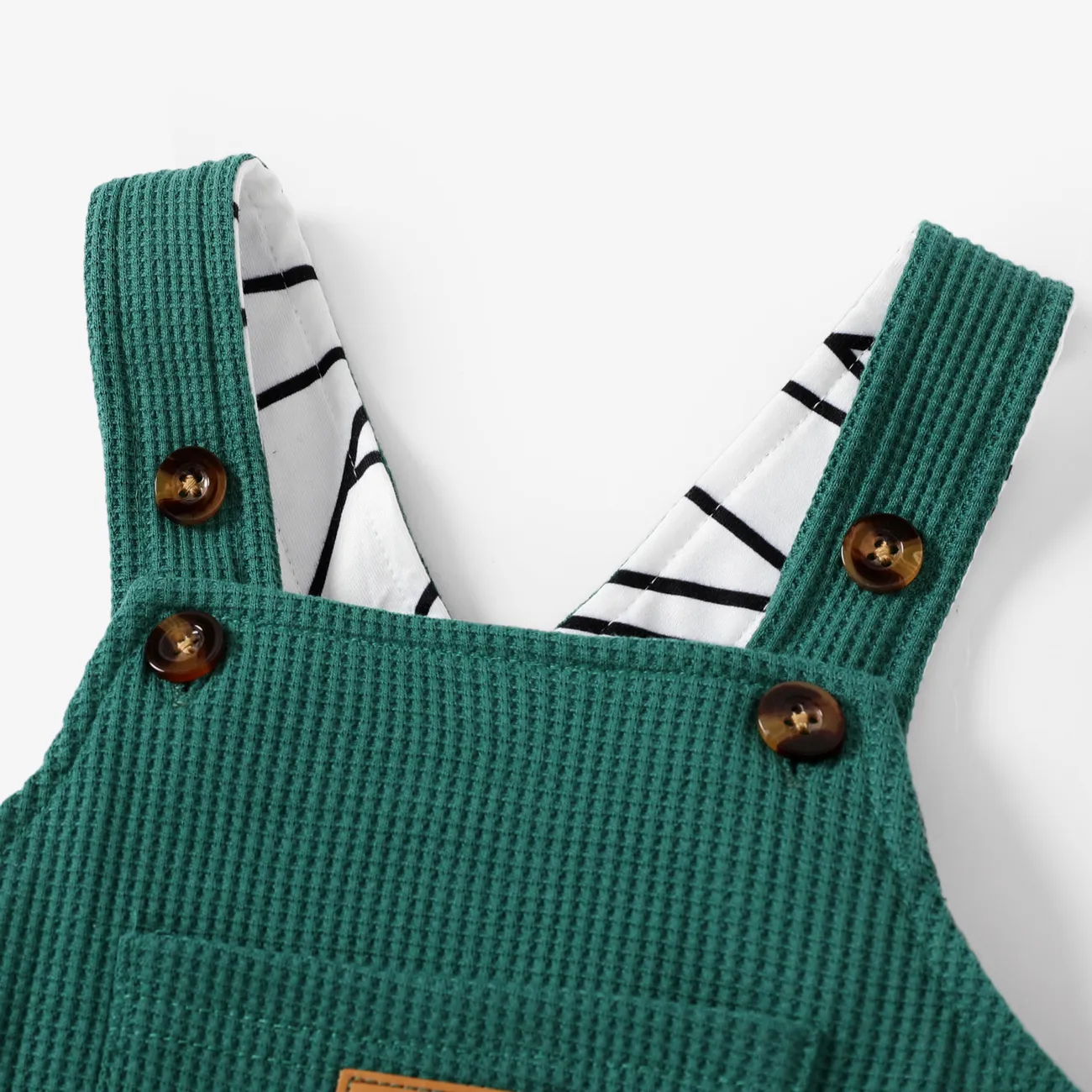 Baby Boy Waffle Letter Patched Pocket Front Overalls Green big image 1