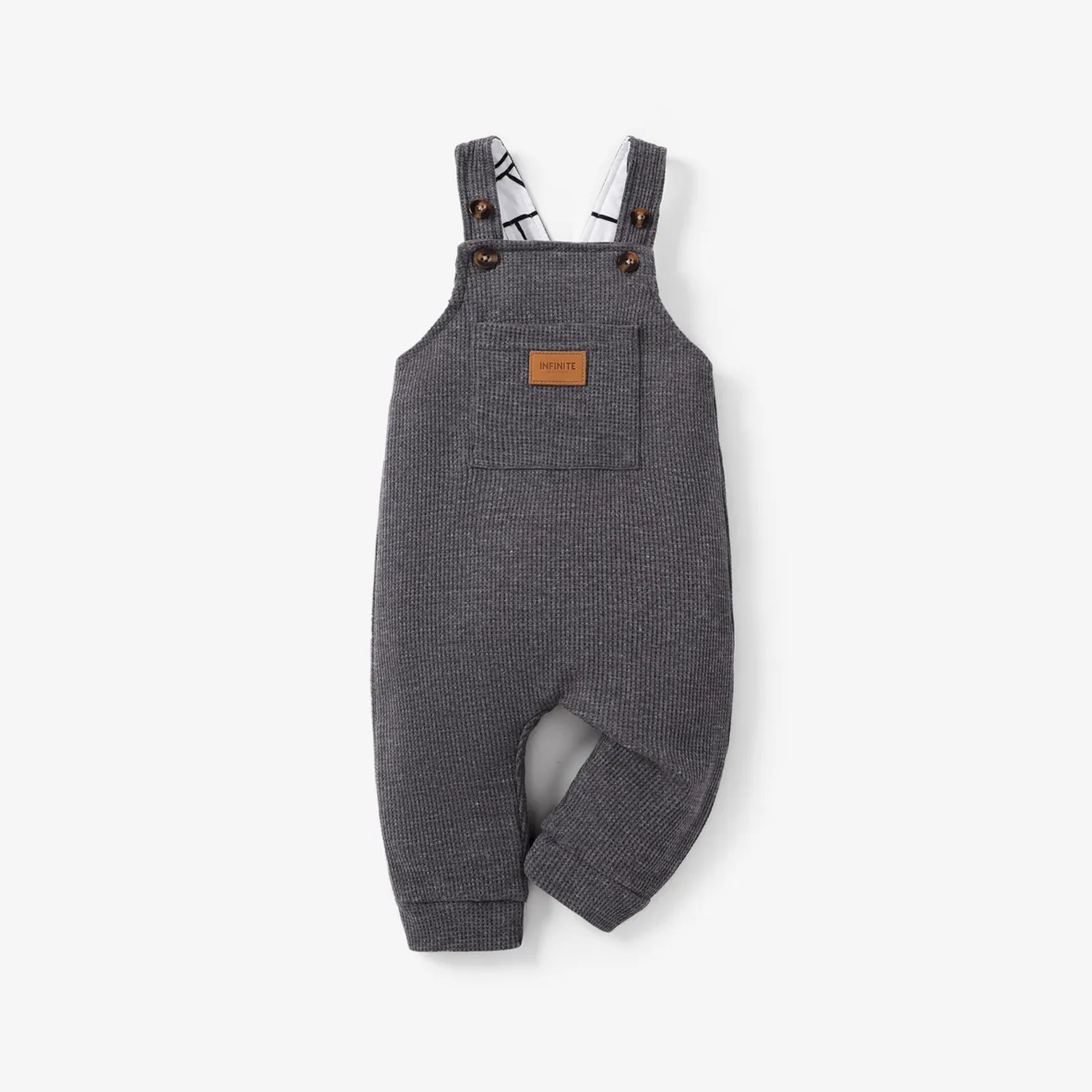 Baby Boy Waffle Letter Patched Pocket Front Overalls Grey big image 1