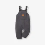 Baby Boy Waffle Letter Patched Pocket Front Overalls Grey