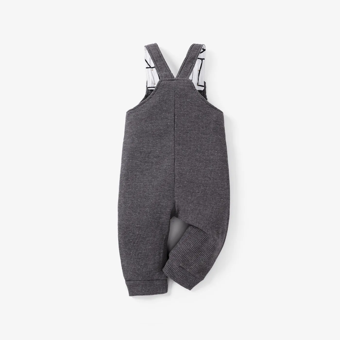 Baby Boy Waffle Letter Patched Pocket Front Overalls Grey image 3
