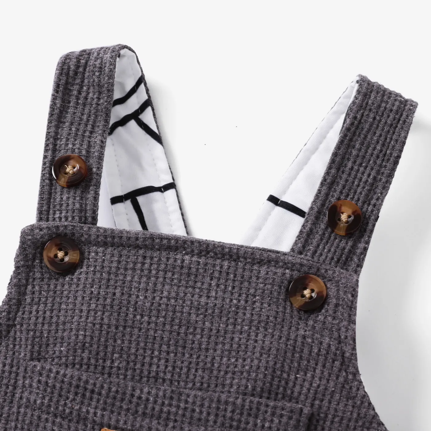 Baby Boy Waffle Letter Patched Pocket Front Overalls Grey image 4
