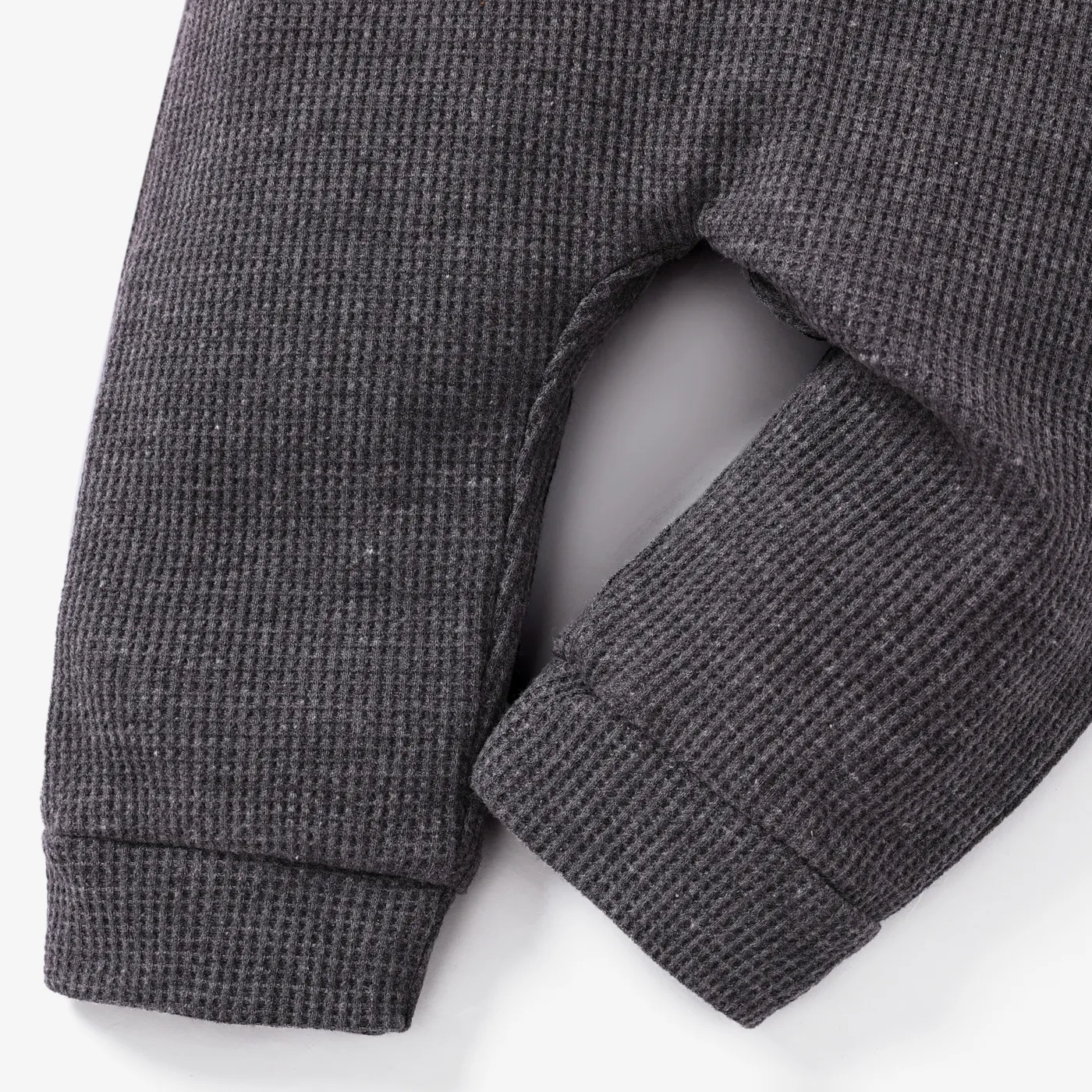 Baby Boy Waffle Letter Patched Pocket Front Overalls Grey image 6