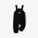 Baby Boy Waffle Letter Patched Pocket Front Overalls Black