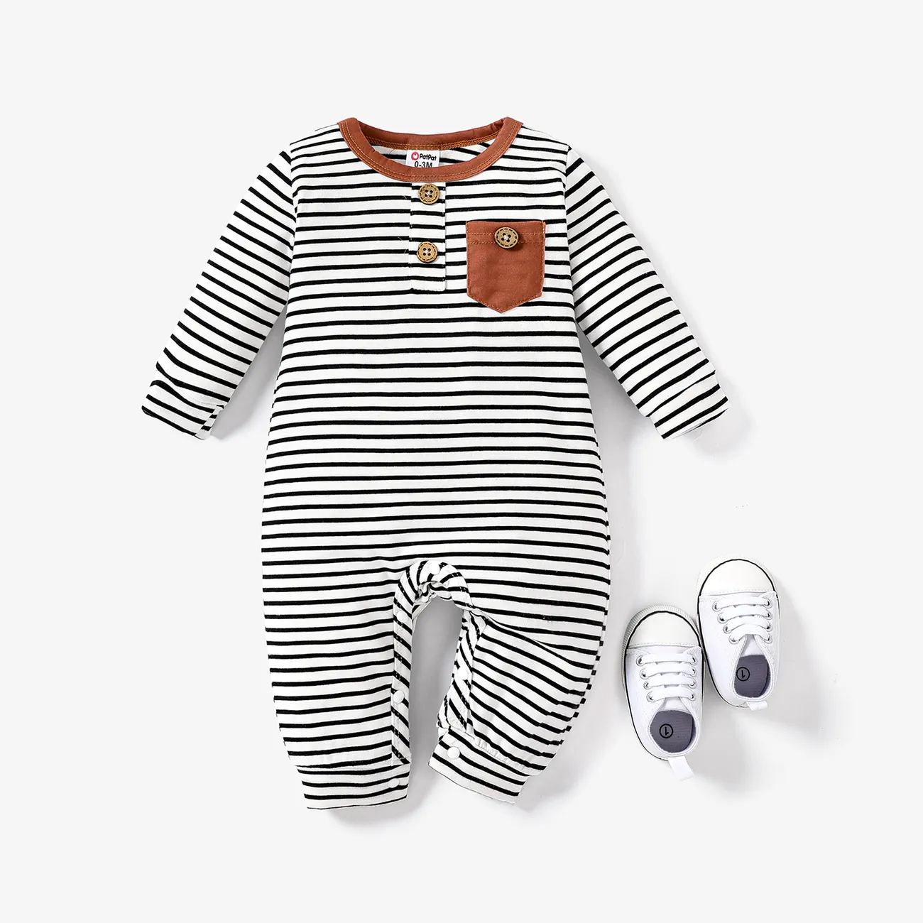 Baby Boy/Girl 95% Cotton Long-sleeve Striped Jumpsuit  big image 1