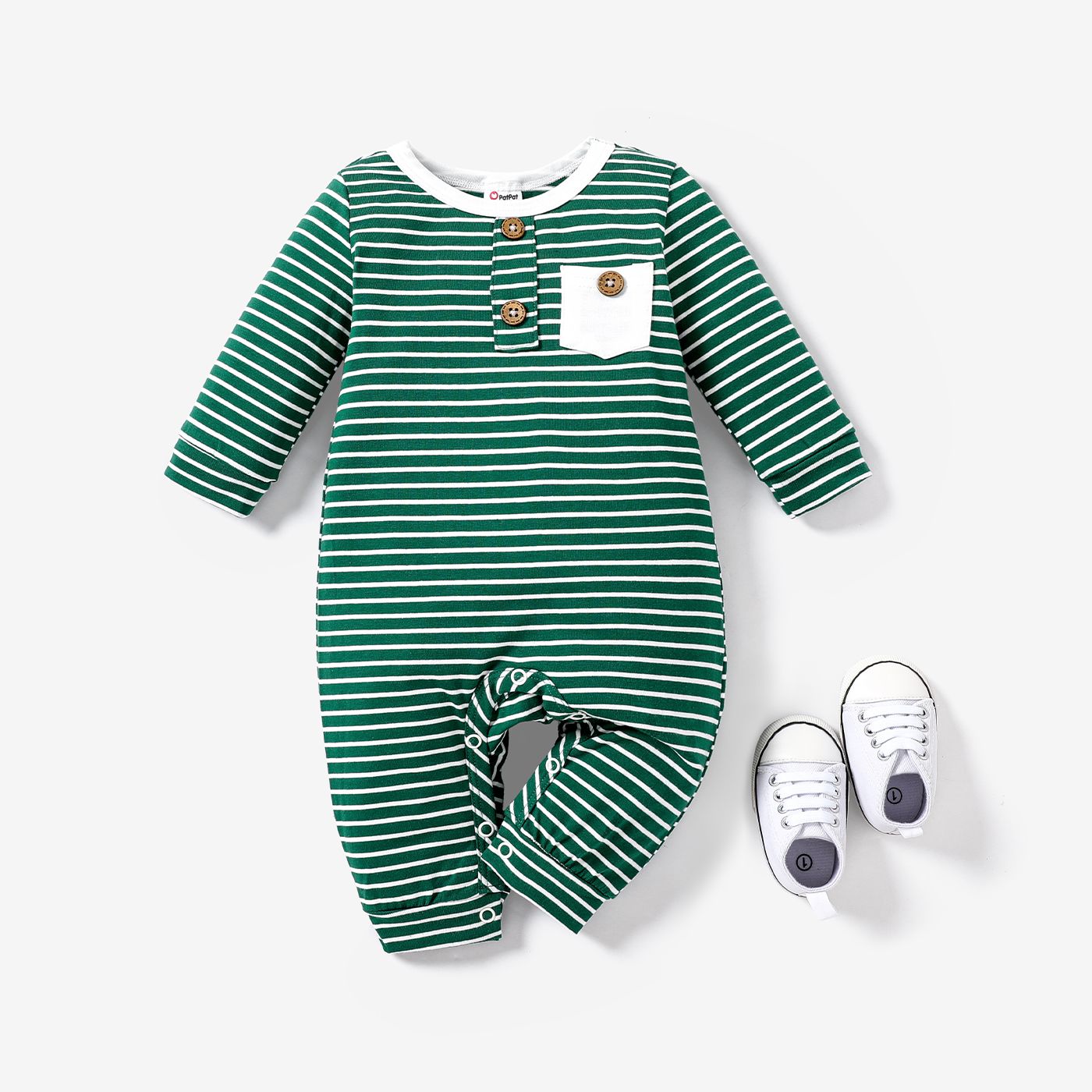 Baby Boy/Girl 95% Cotton Long-sleeve Striped Jumpsuit
