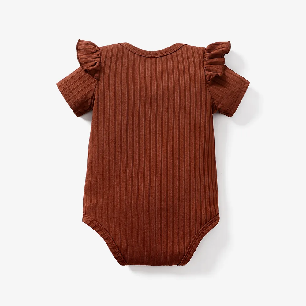 Baby Girl Letter Print Ribbed Ruffle Short-sleeve Romper big image 2