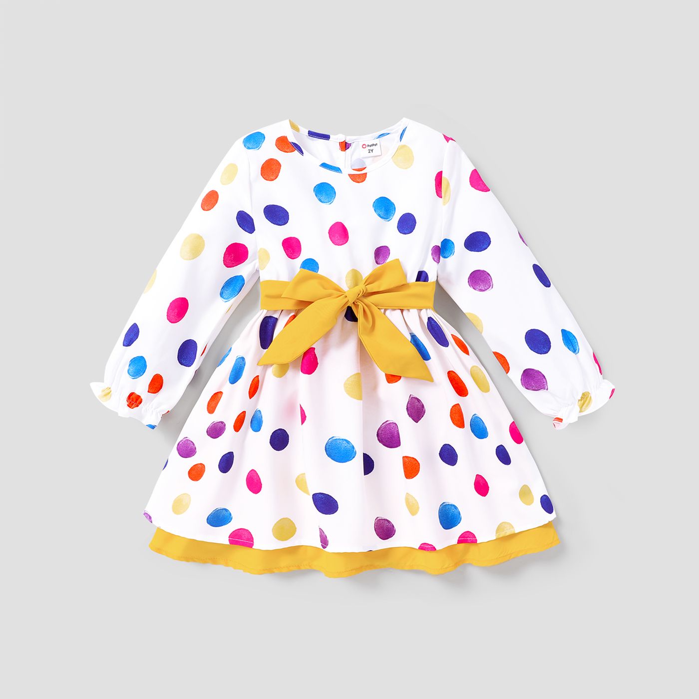 

Toddler Girl Sweet Polka Dot Long Sleeve Belt Dress