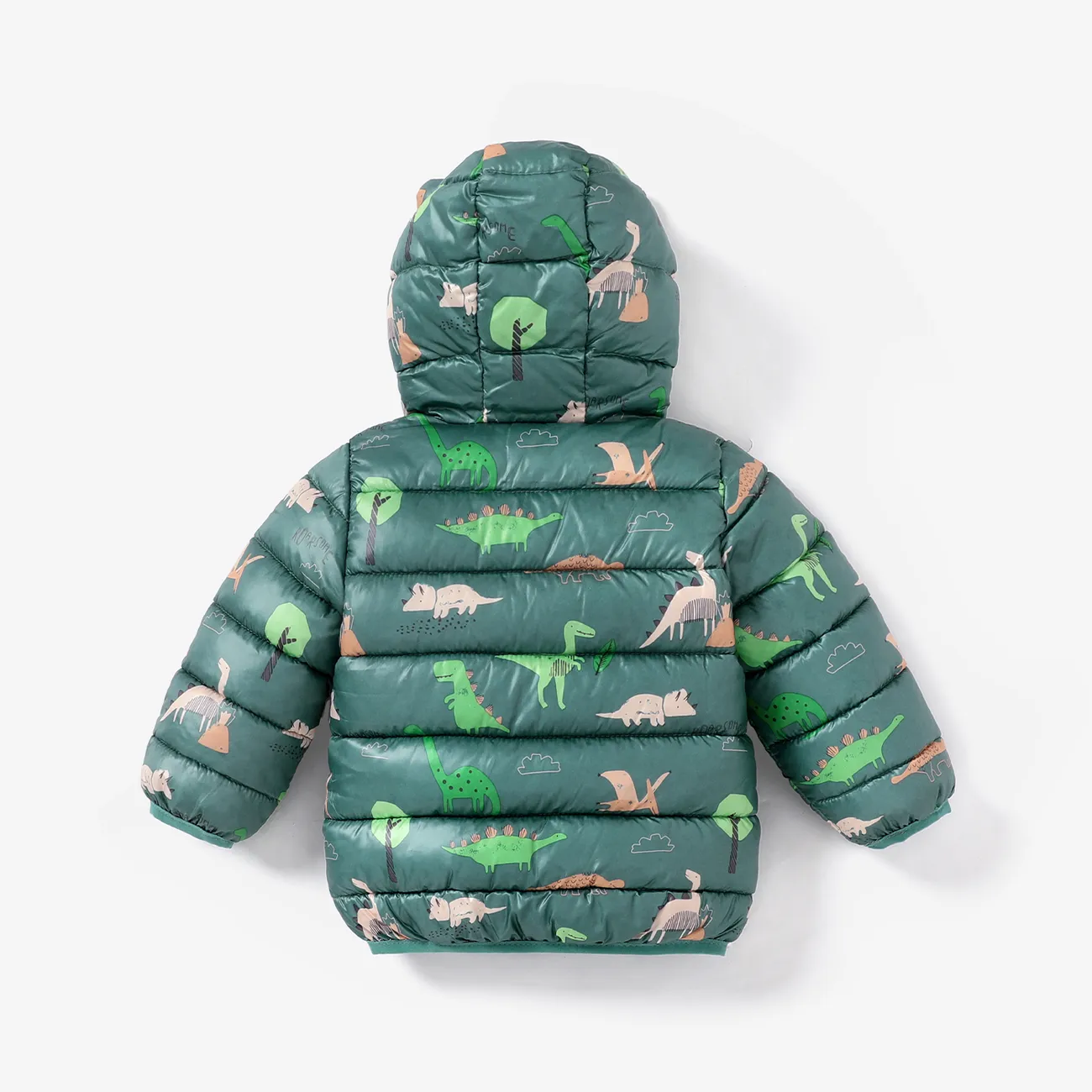 Baby/Toddler Boy Dinosaur Animal Pattern Winter Coat Dark Green big image 1