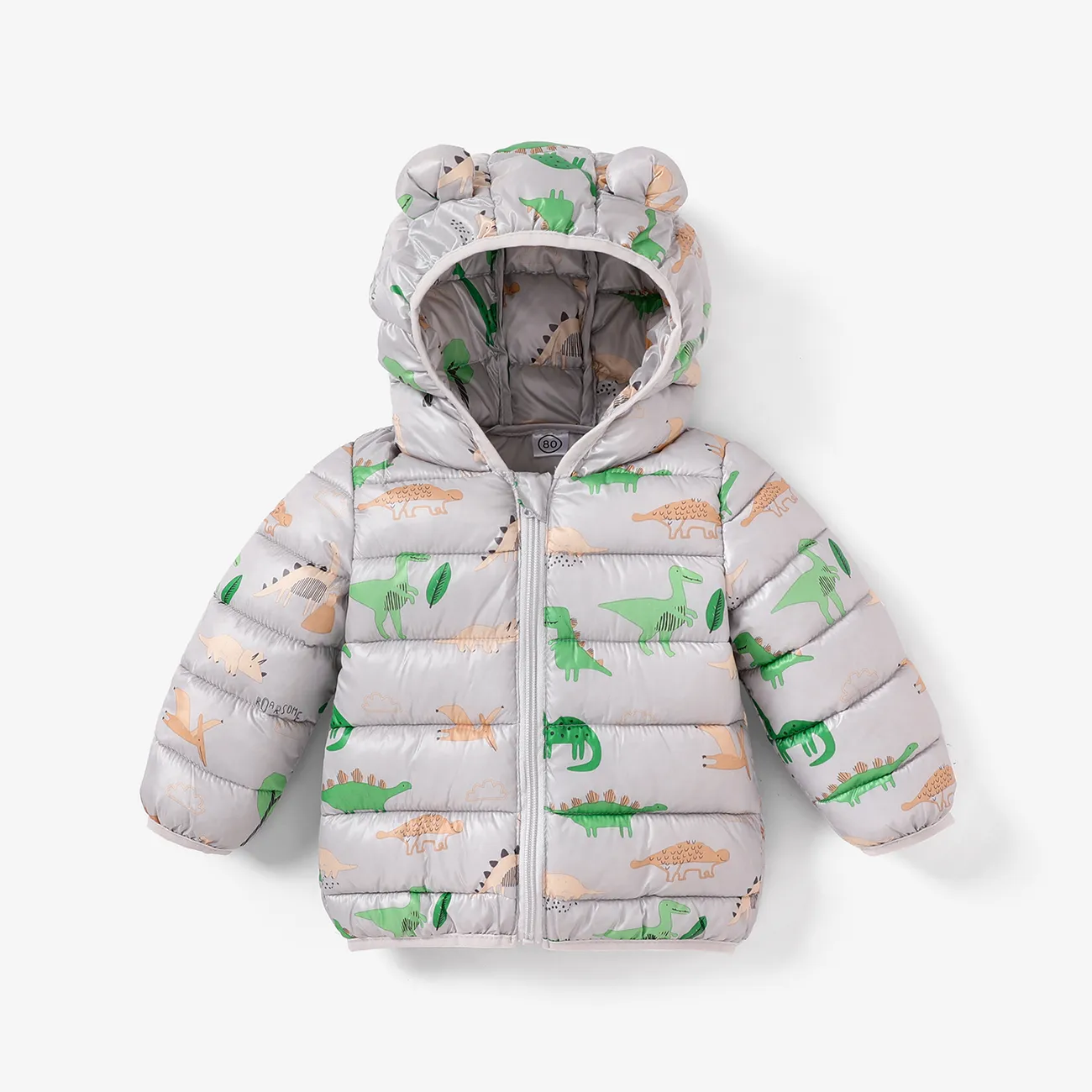 Baby/Toddler Boy Dinosaur Animal Pattern Winter Coat Light Grey big image 1