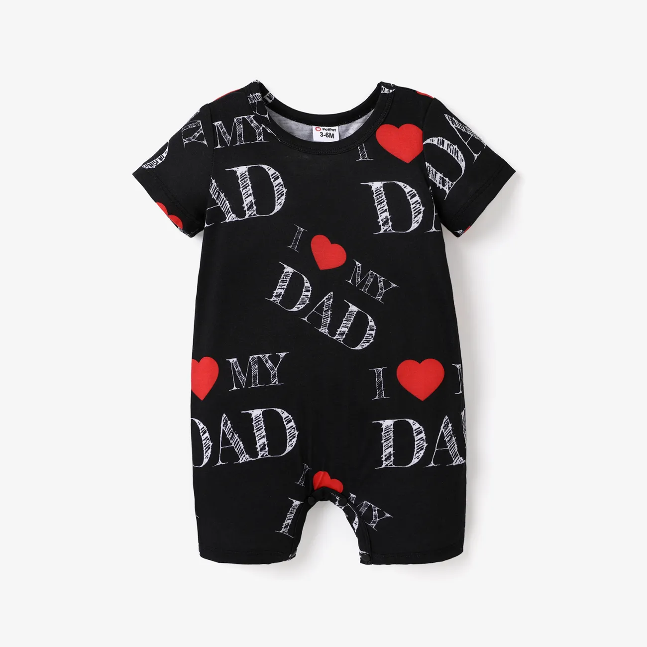 Baby Boy/Girl All Over Love Heart and Letter Print Short-sleeve Romper  big image 1