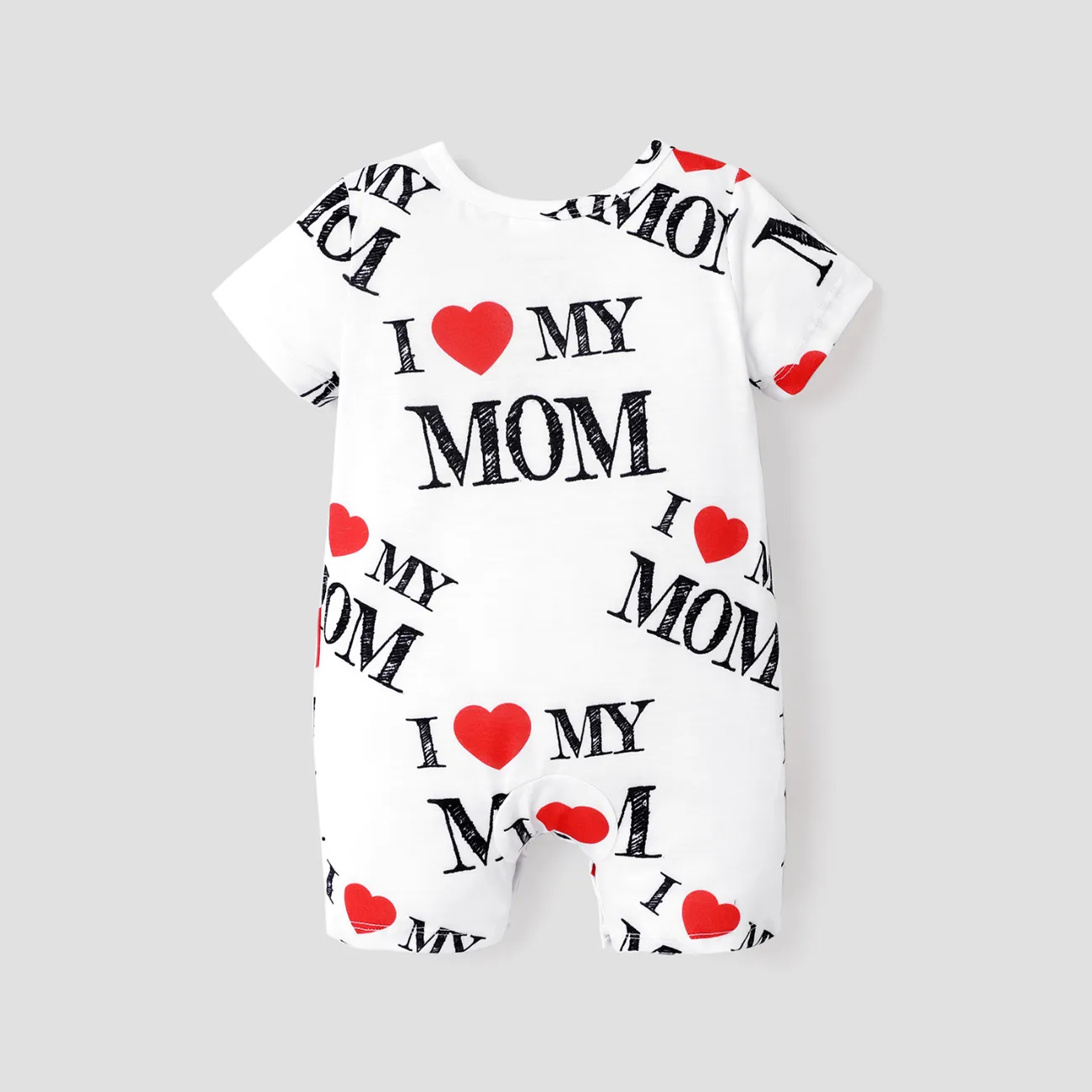 Baby Boy/Girl All Over Love Heart and Letter Print Short-sleeve Romper White big image 1