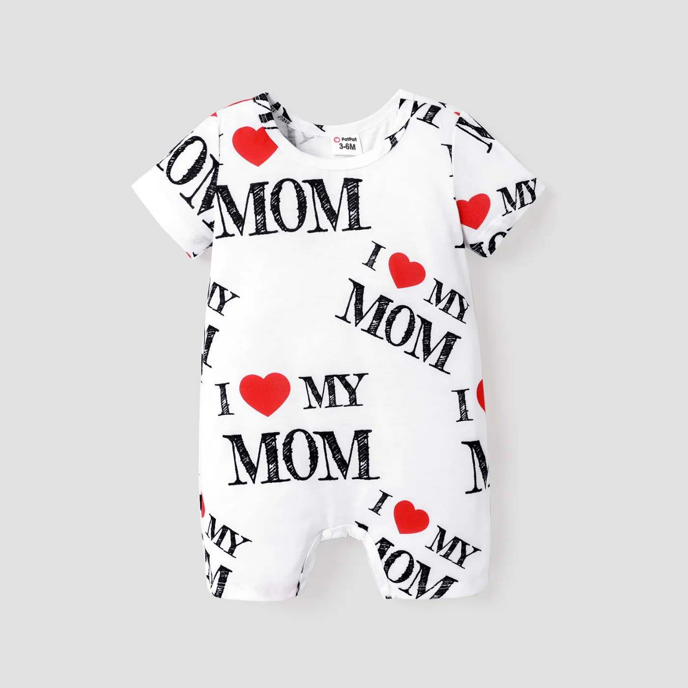 Baby Boy/Girl All Over Love Heart and Letter Print Short-sleeve Romper