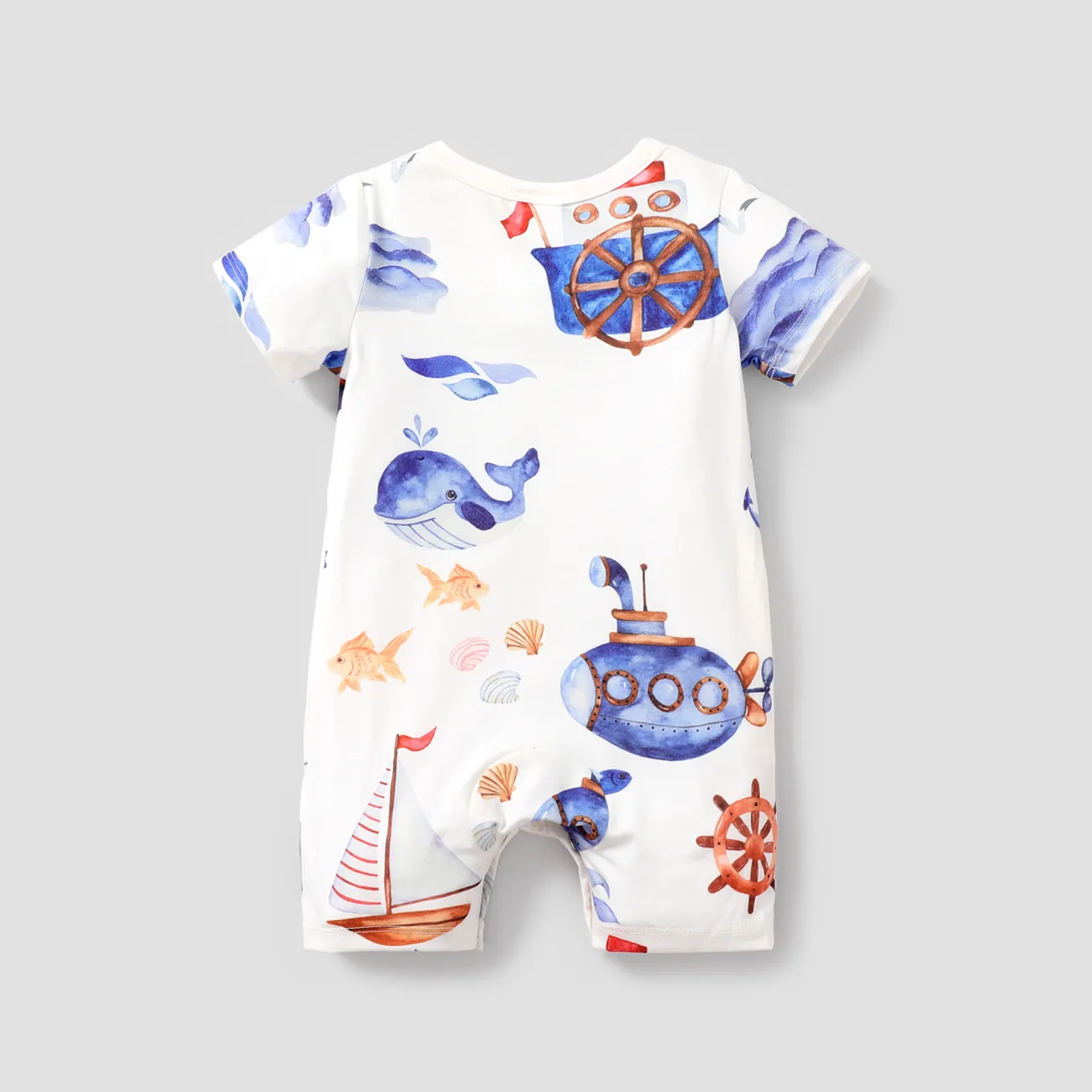 Naia™ Baby Boy Allover Sailboat Print Short-sleeve Romper White big image 1