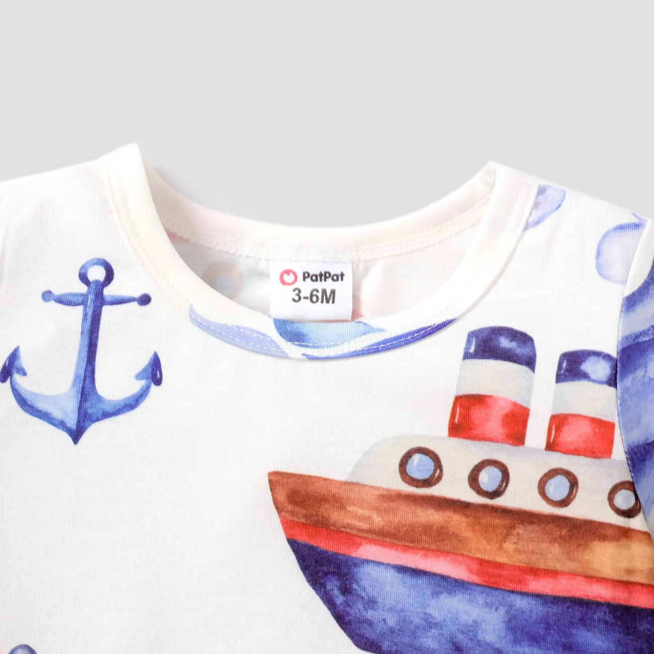 Naia™ Baby Boy Allover Sailboat Print Short-sleeve Romper White big image 1