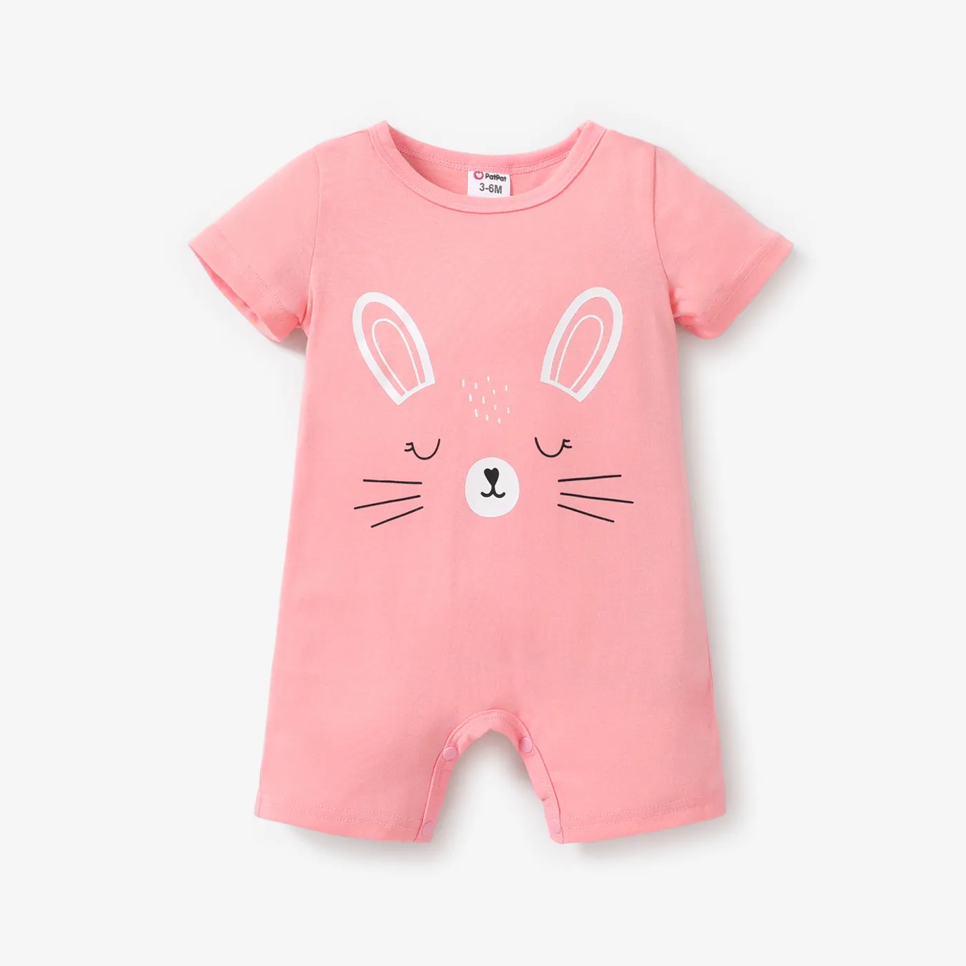 Baby Girl Rabbit Print Short-sleeve Romper Pink big image 1
