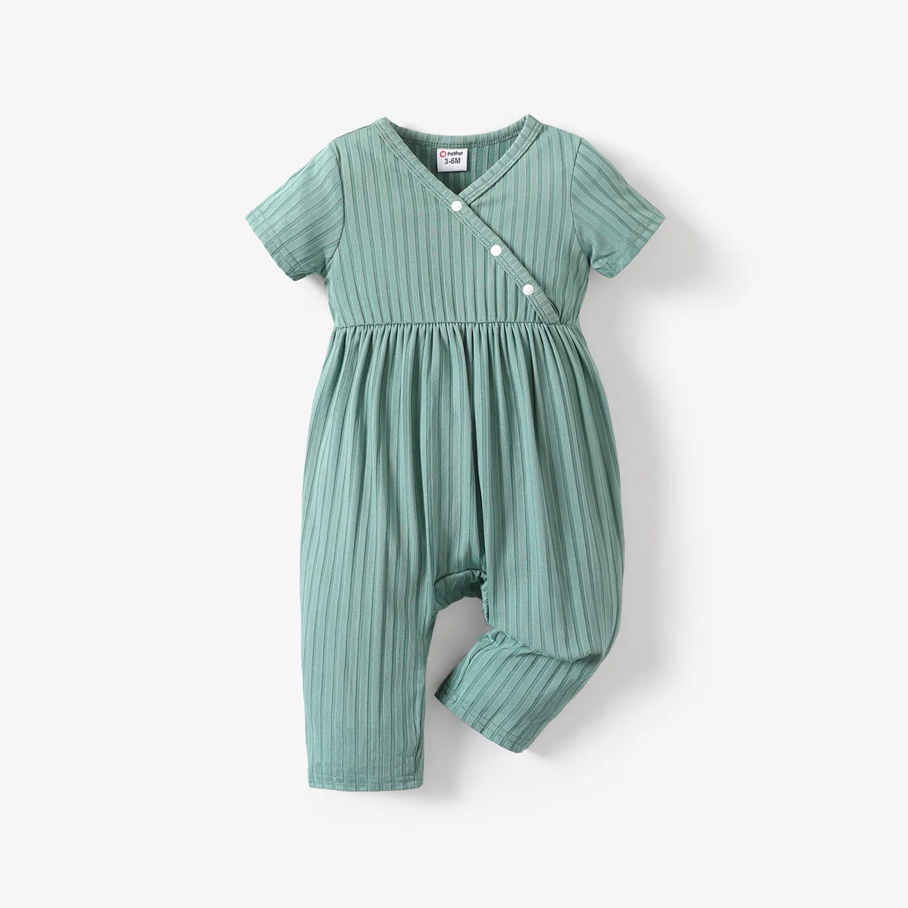 Baby Girl All Over Rabbit Print/Solid color/Floral print Ribbed V Neck Short-sleeve Jumpsuit big image 1