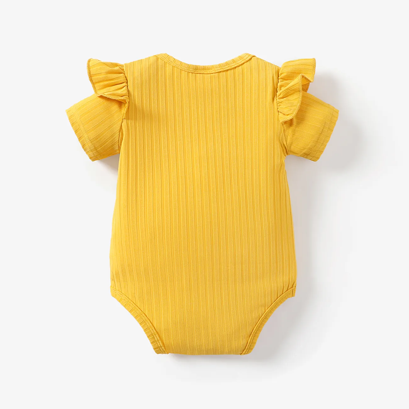Baby Girl Letter Print Ribbed Ruffle Short-sleeve Romper Ginger big image 1