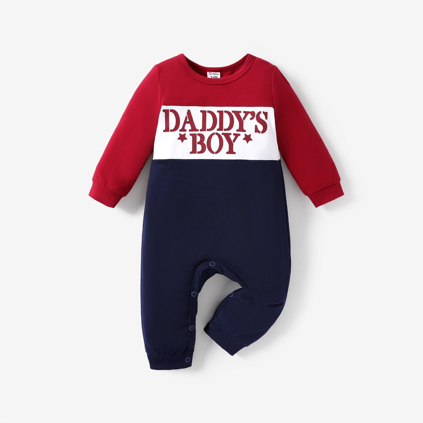 Baby Boy Letter Print Color Block Long-sleeve Jumpsuit