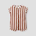 Baby Boy/Girl 100% Cotton Solid/Striped Button Up Cap-sleeve Romper Color block