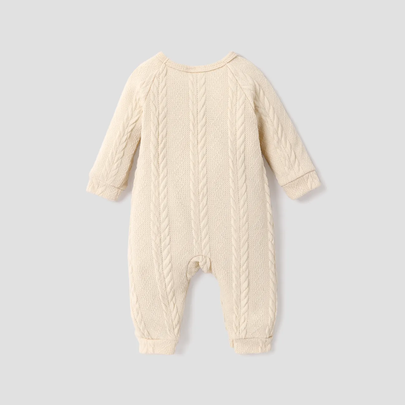 Baby Boy/Girl Solid Cable Knit Long-sleeve Jumpsuit Apricot big image 1