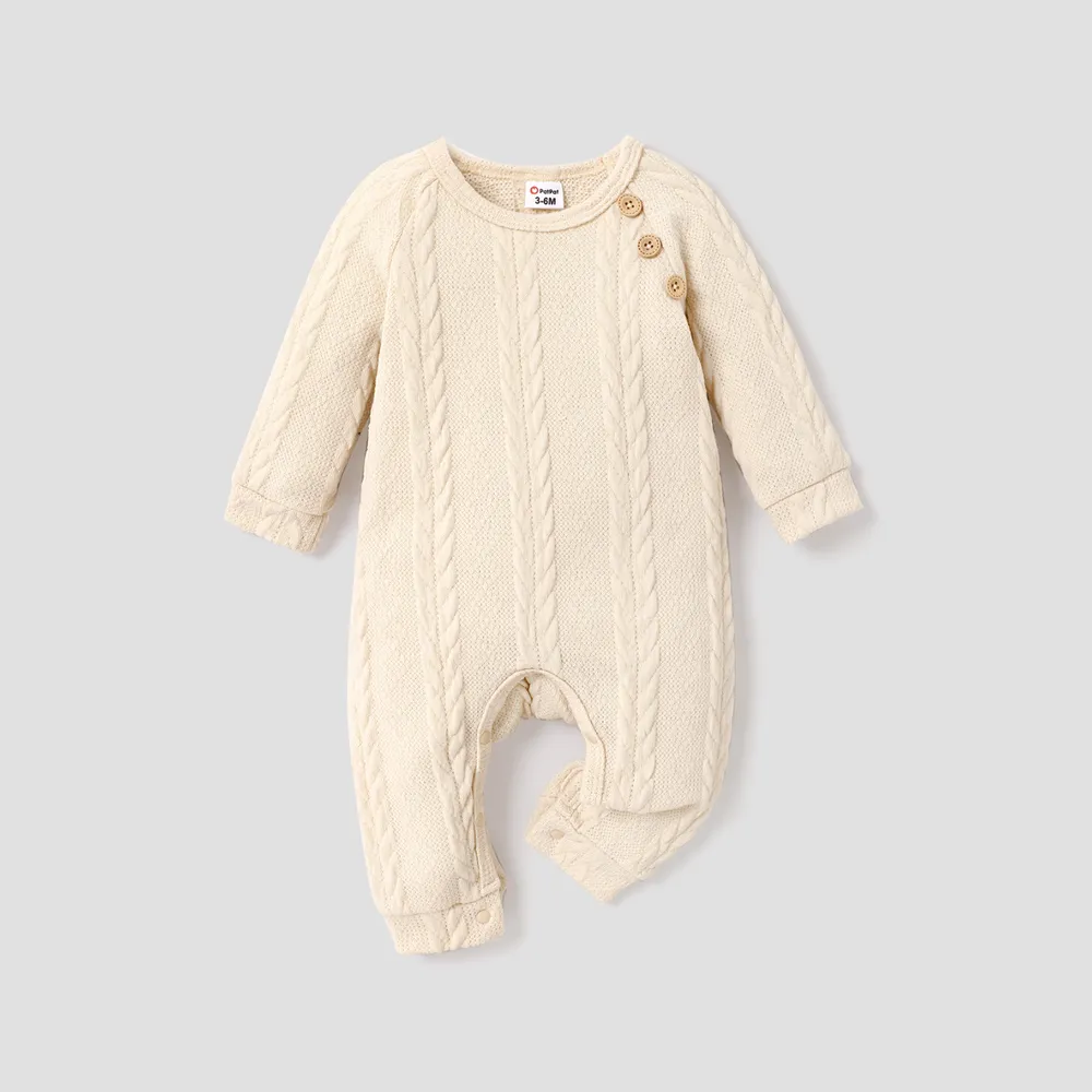 Baby Boy/Girl Solid Cable Knit Long-sleeve Jumpsuit  big image 1