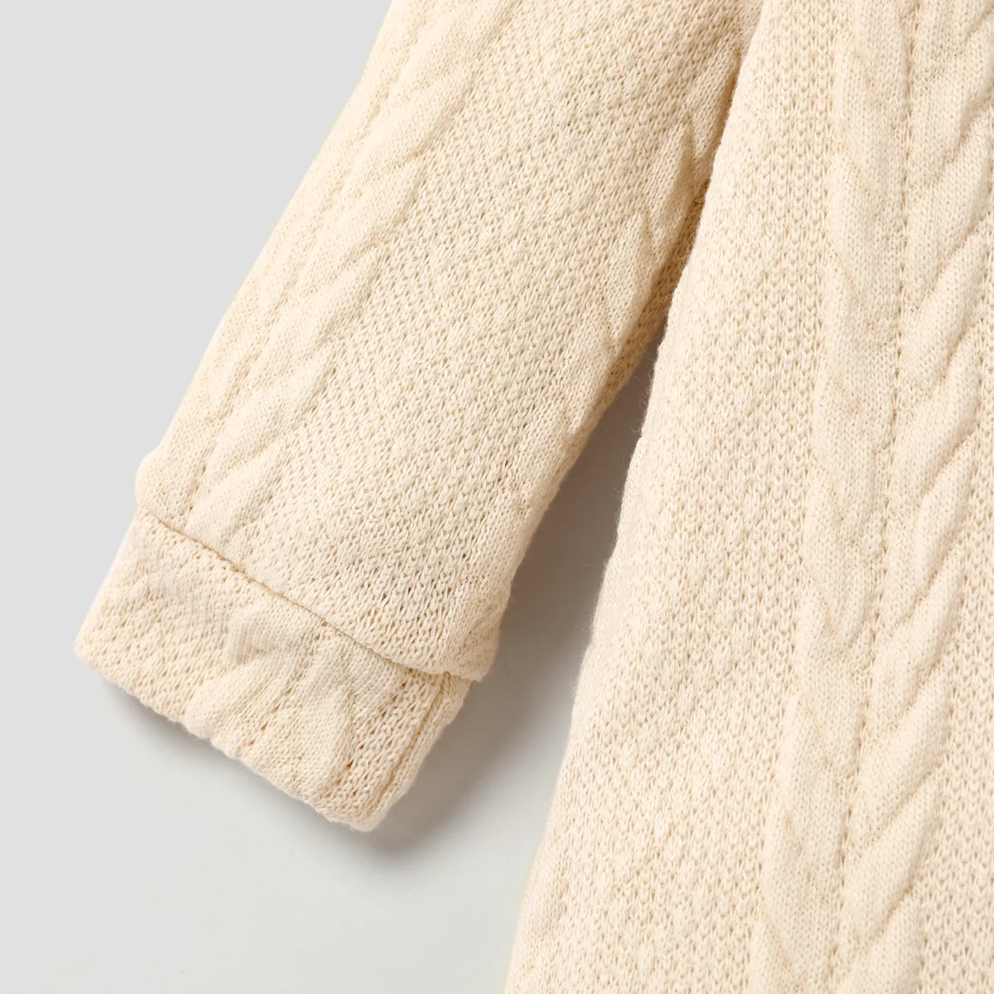 Baby Boy/Girl Solid Cable Knit Long-sleeve Jumpsuit Apricot image 5