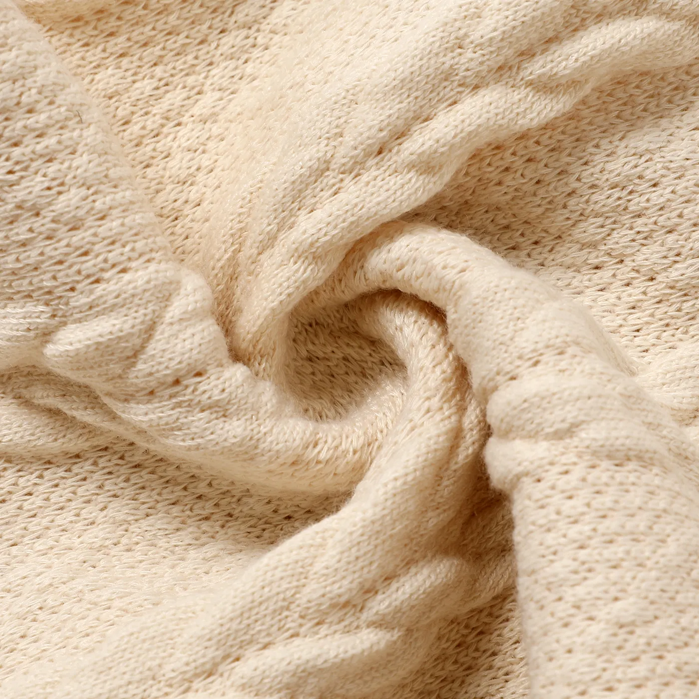 Baby Boy/Girl Solid Cable Knit Long-sleeve Jumpsuit Apricot image 6