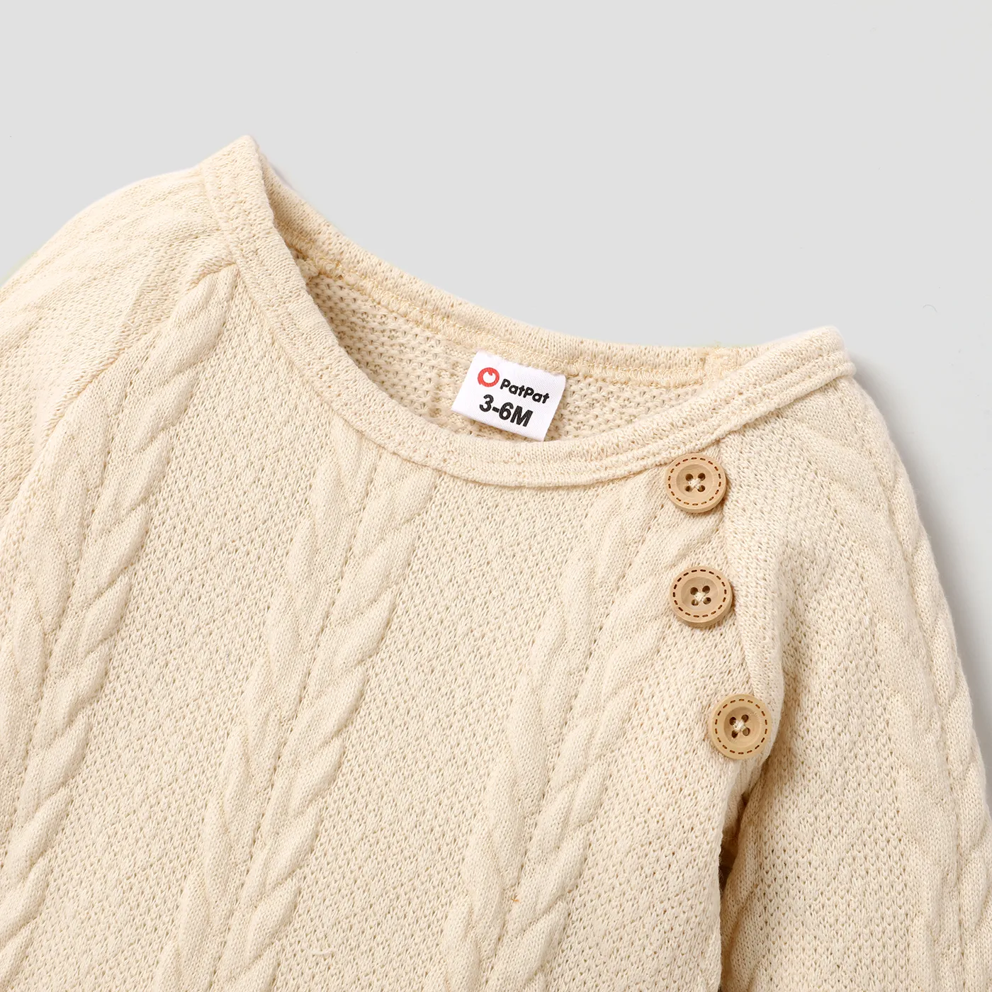 Baby Boy/Girl Solid Cable Knit Long-sleeve Jumpsuit Apricot image 4