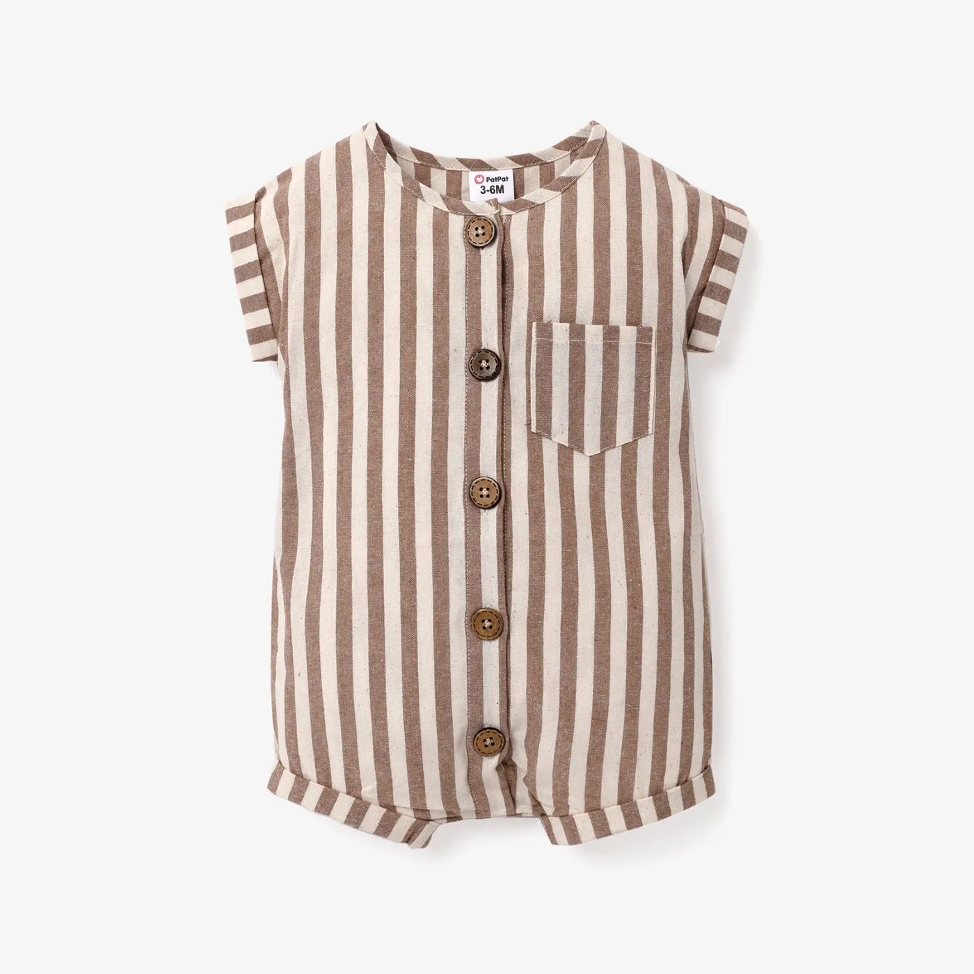 Baby Boy/Girl 100% Cotton Solid/Striped Button Up Cap-sleeve Romper
