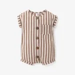 Baby Boy/Girl 100% Cotton Solid/Striped Button Up Cap-sleeve Romper Brown