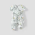 Baby Girl All Over Rabbit Print/Solid Ribbed V Neck Short-sleeve Jumpsuit  image 1