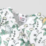 Baby Girl All Over Rabbit Print/Solid color/Floral print Ribbed V Neck Short-sleeve Jumpsuit  image 3