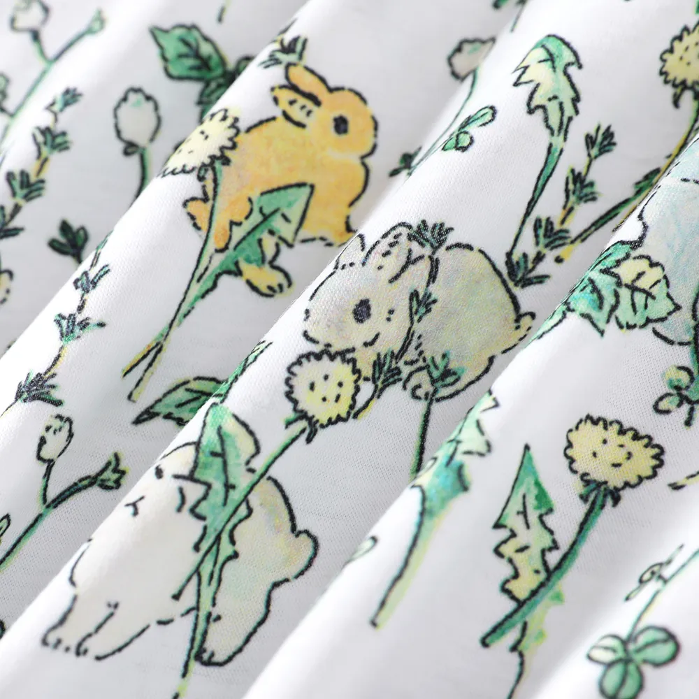 Baby Girl All Over Rabbit Print/Solid Ribbed V Neck Short-sleeve Jumpsuit big image 6