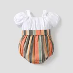 Baby Girl Cotton Cold Shoulder Puff-sleeve Spliced Striped Belted Romper  image 2