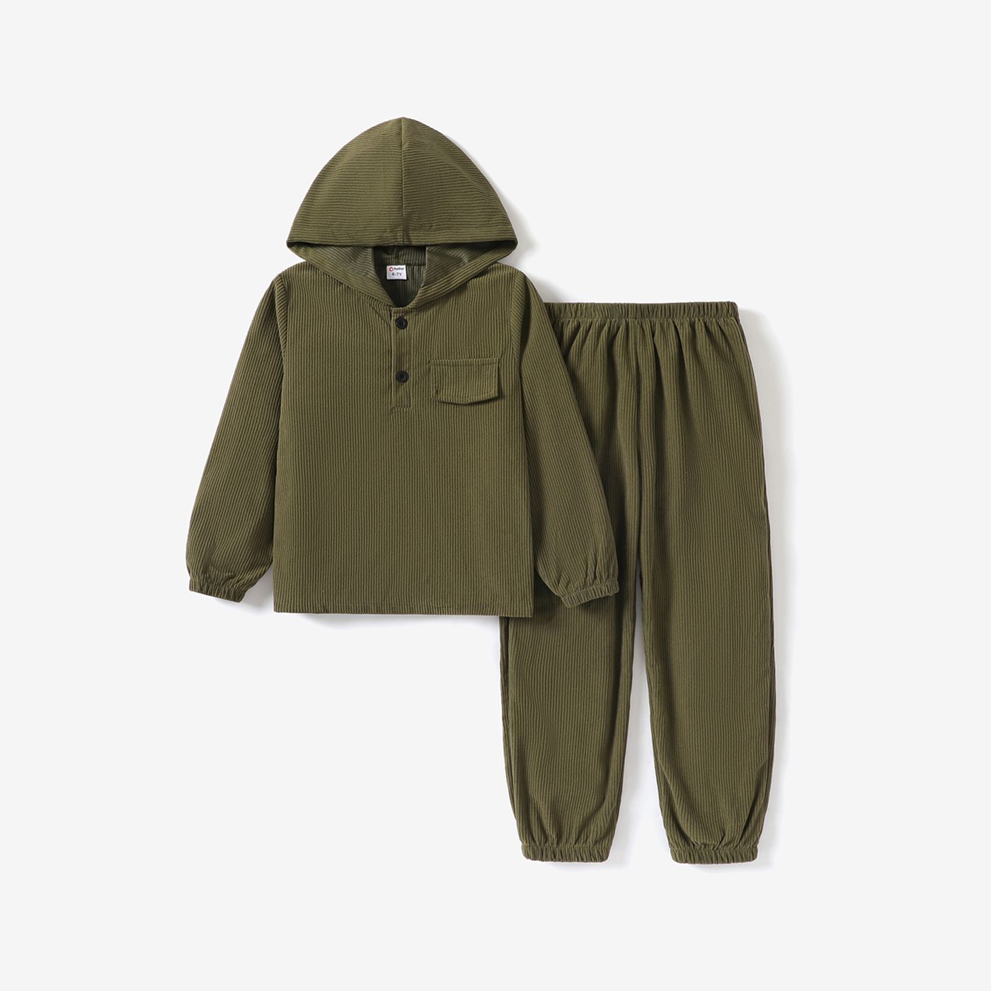 

2pcs Kid Boy Hooded Casual Solid Color Long Sleeve Set