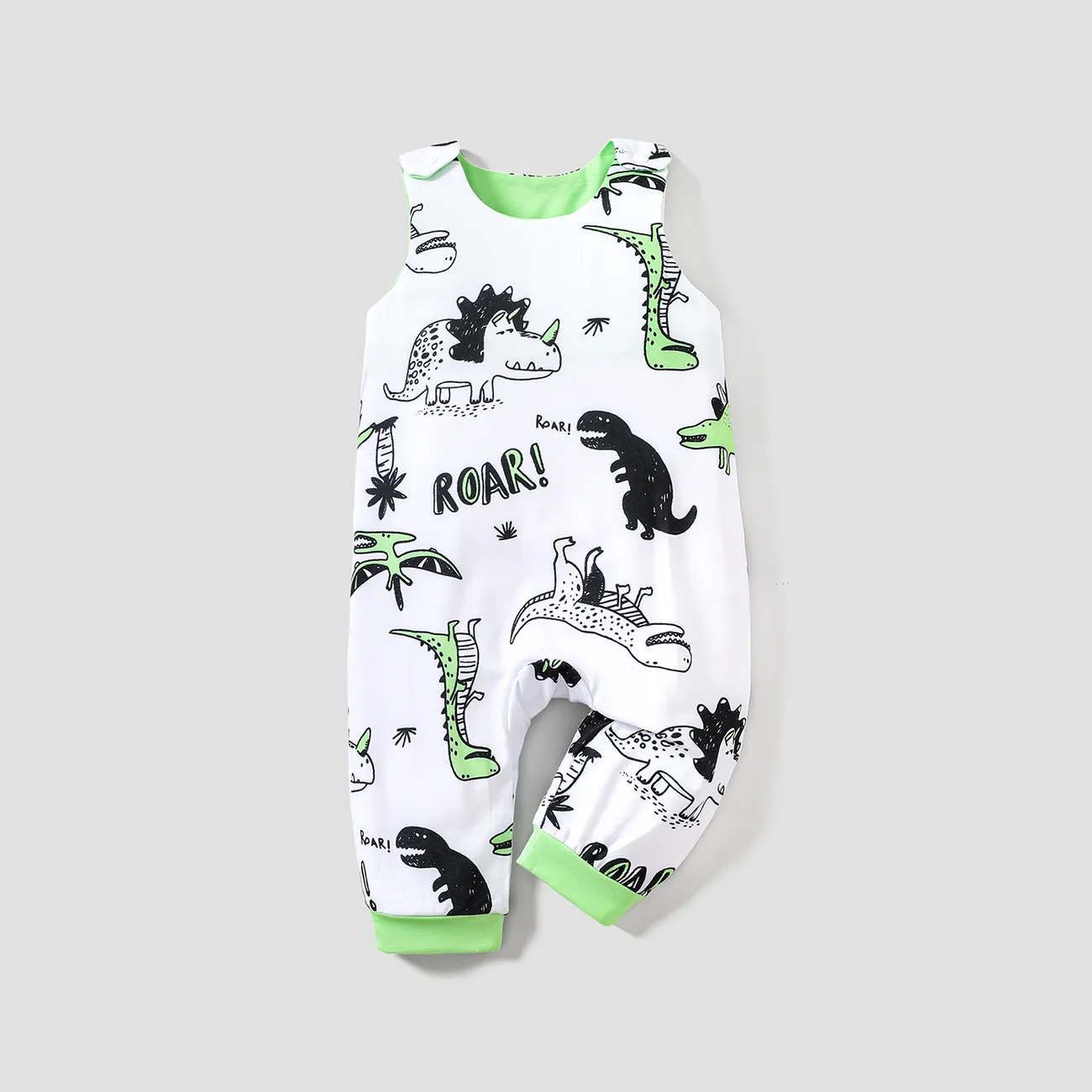 Baby Jungen Stoffnähte Dinosaurier Kindlich Ärmellos Baby-Overalls Farbblock big image 1