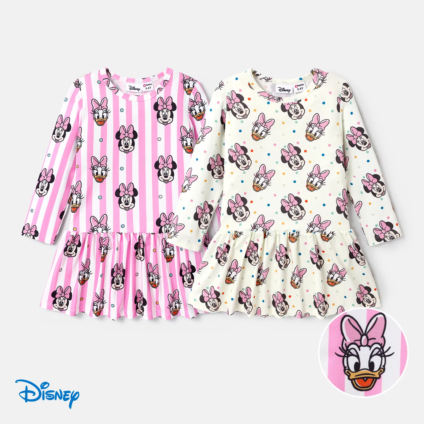 Disney Mickey and Friends Toddler Girl Polka Dot/Stripe Digital Print Dress
