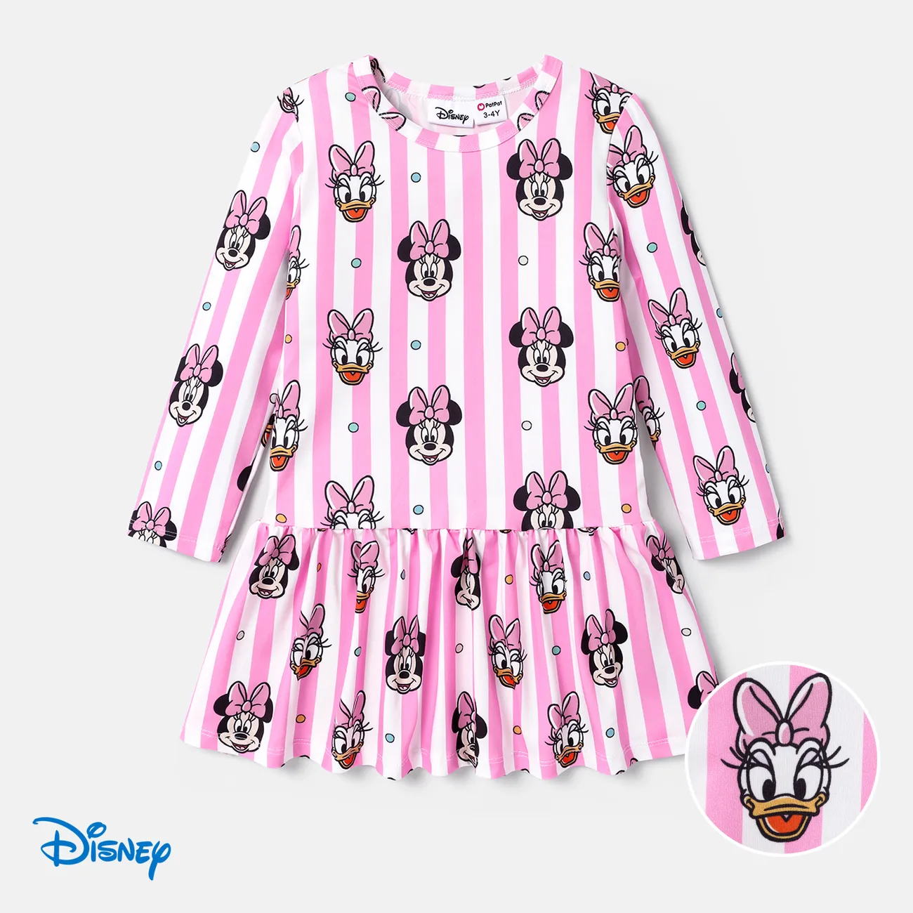 Disney Mickey and Friends Toddler Girl Polka Dot/Stripe Digital Print Dress Pink big image 1