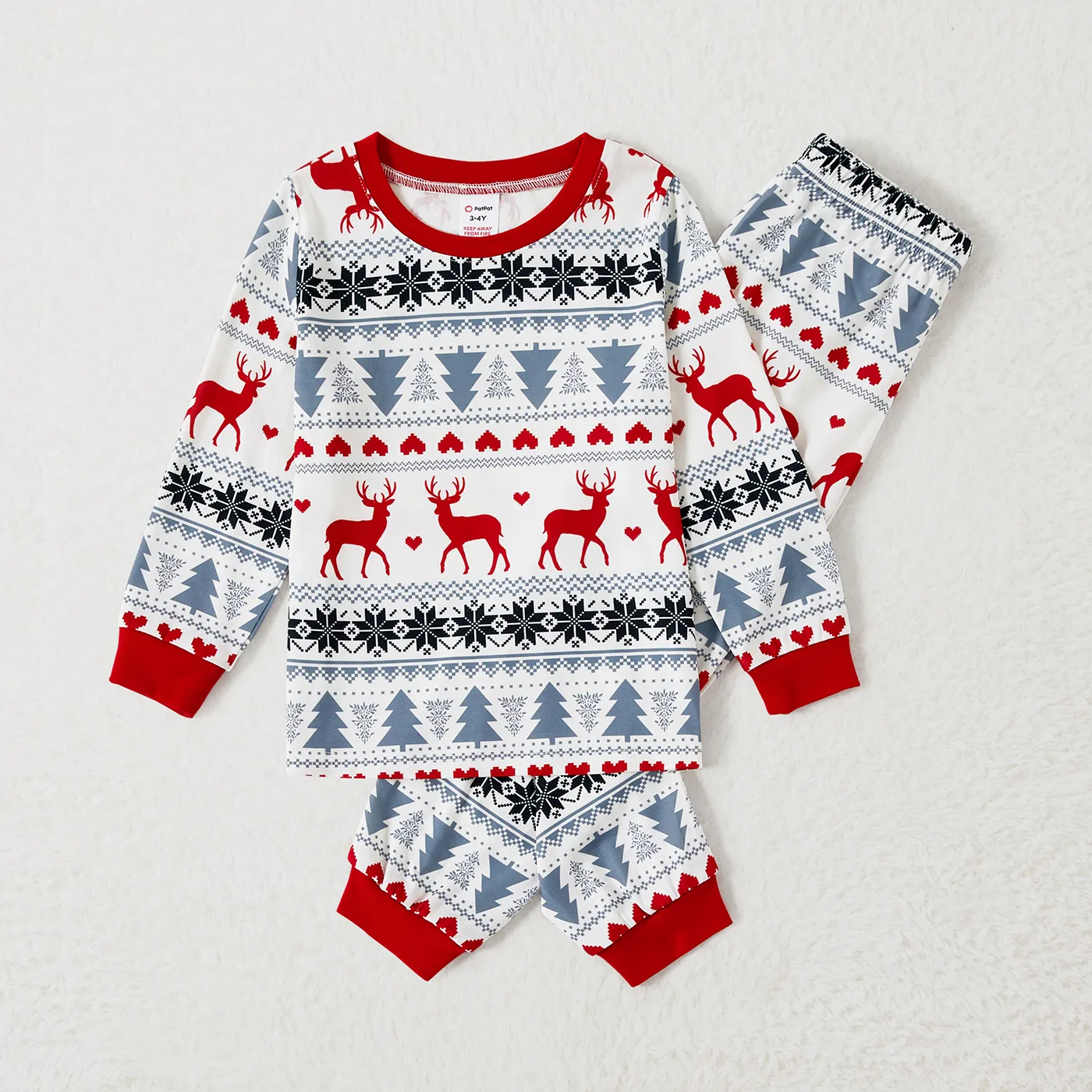 Christmas Family Matching Theme Allover Print Long-sleeve Pajamas Sets (Flame resistant) White image 5