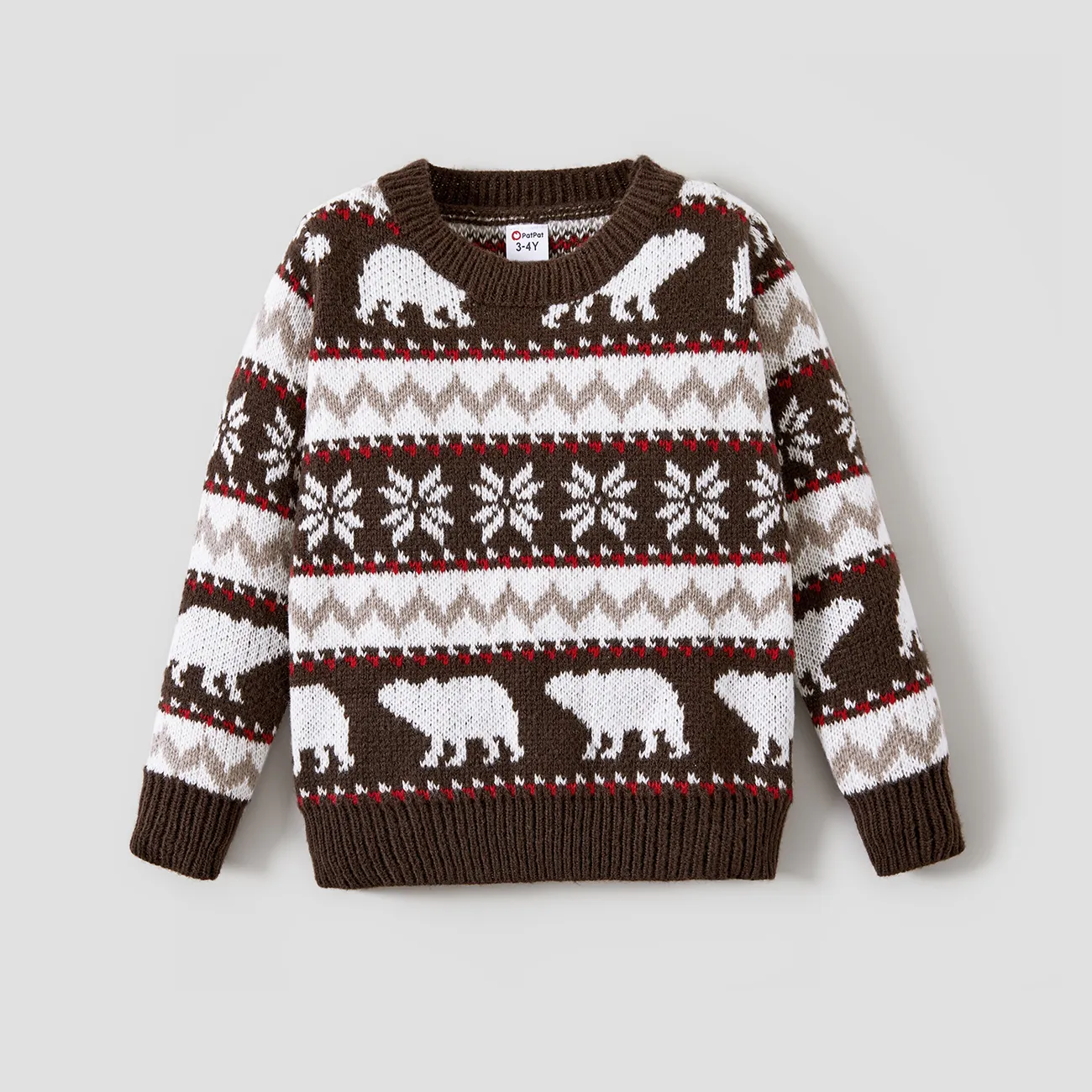 Christmas Family Matching Bear and Snowflake Print Sweaters  big image 1